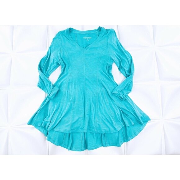 Soft Surroundings Sz S Slub Knit A Line Swing Top Blouse V Neck Womens Teal - Picture 1 of 9